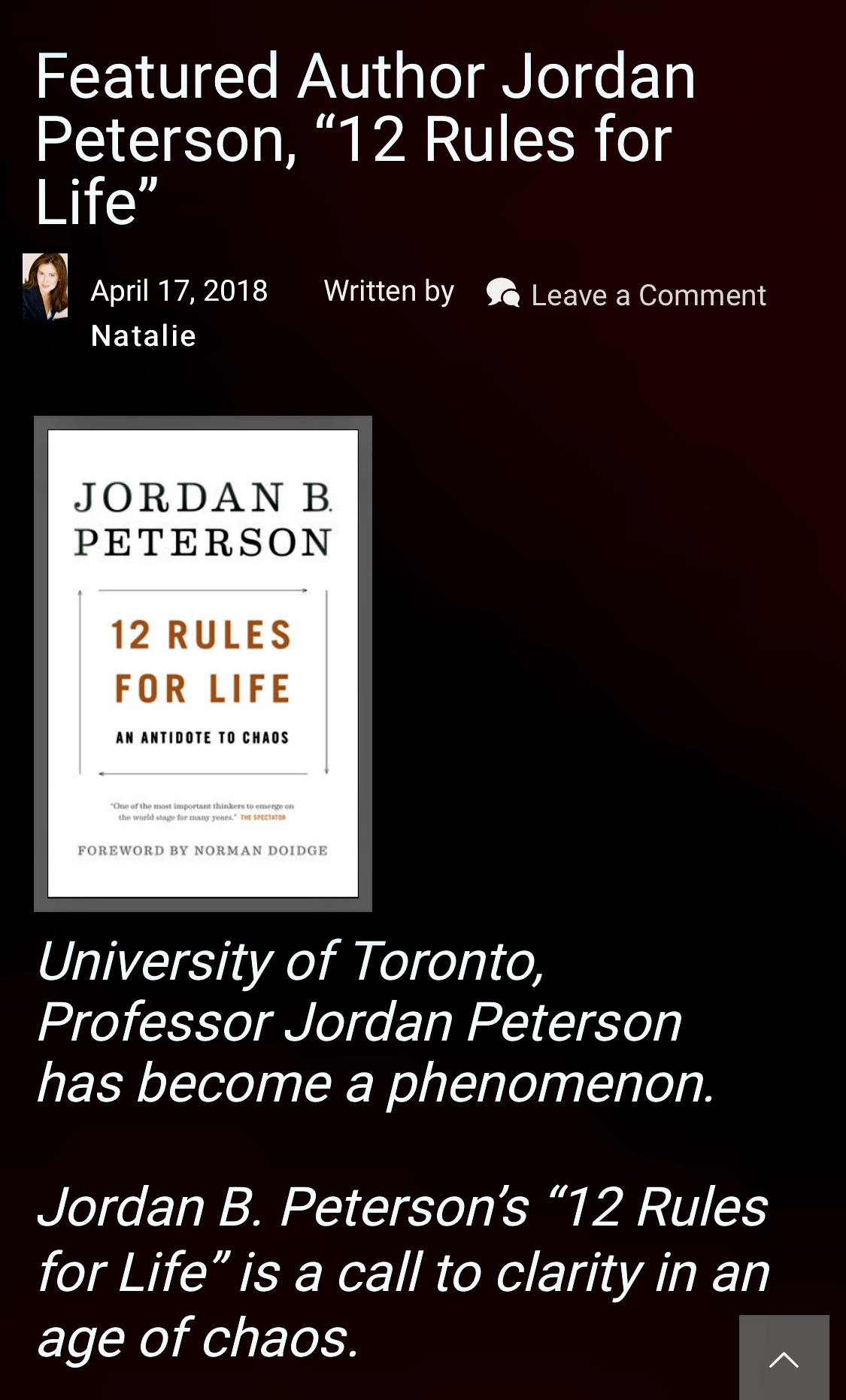 Featured Author Jordan B. Peterson “12 Rules for Life: An Antidote to Chaos”