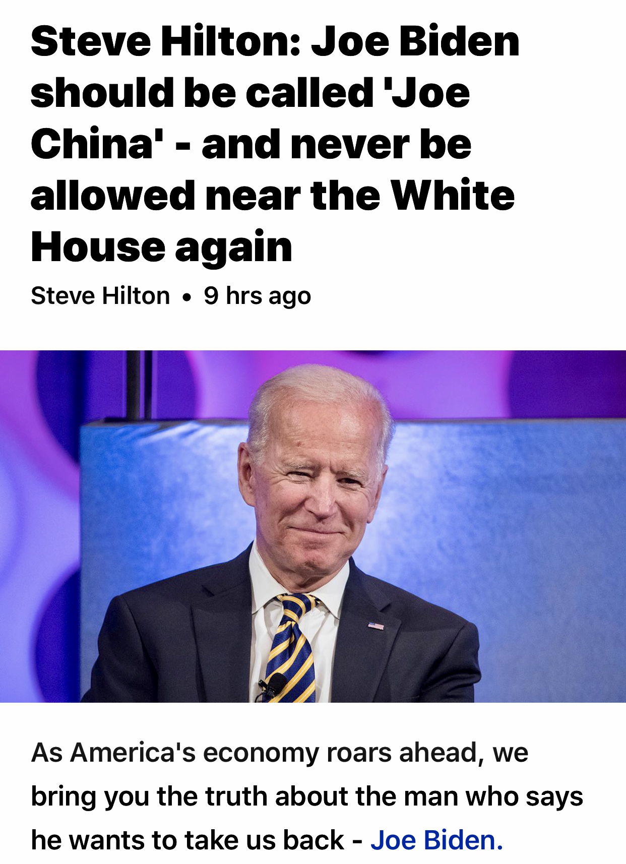 Steve Hilton: Joe Biden should be called ‘Joe China’ – and never be allowed near the White House again | Fox News