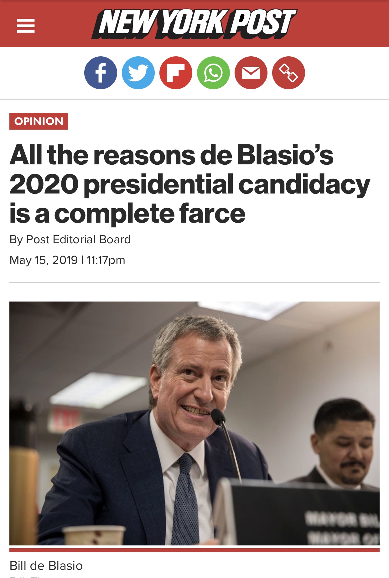 De Blasio’s 2020 presidential candidacy is a complete farce