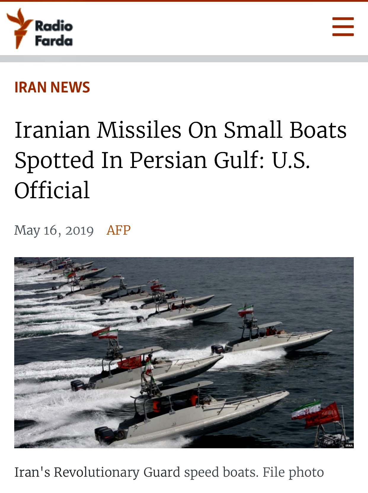 Iranian Missiles On Small Boats Spotted In Persian Gulf: U.S. Official