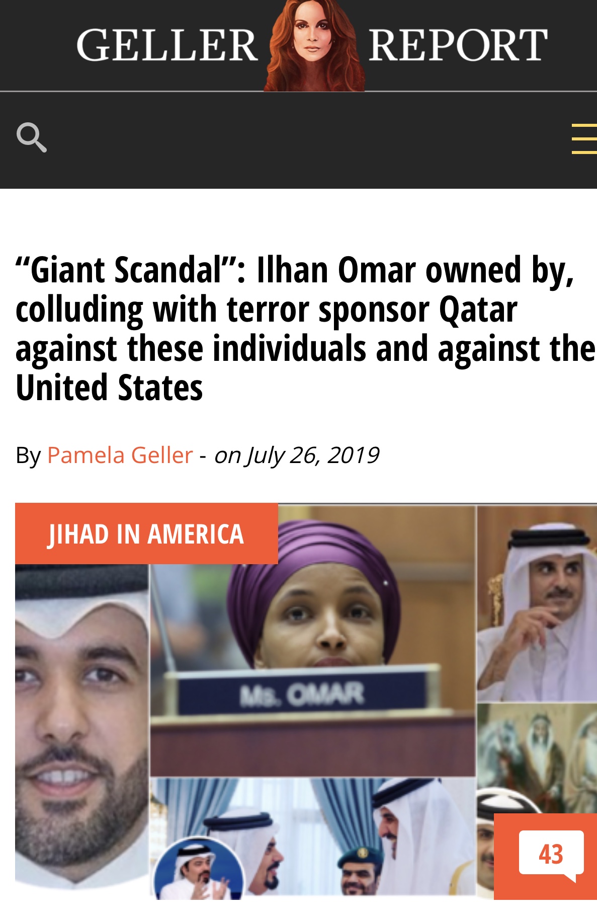 “Giant Scandal”: Ilhan Omar owned by, colluding with terror sponsor Qatar against these individuals and against the United States – Geller Report News