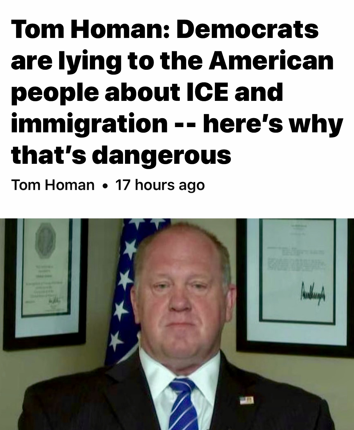 Tom Homan: Democrats are lying to the American people about ICE and immigration — here’s why that’s dangerous | Fox News