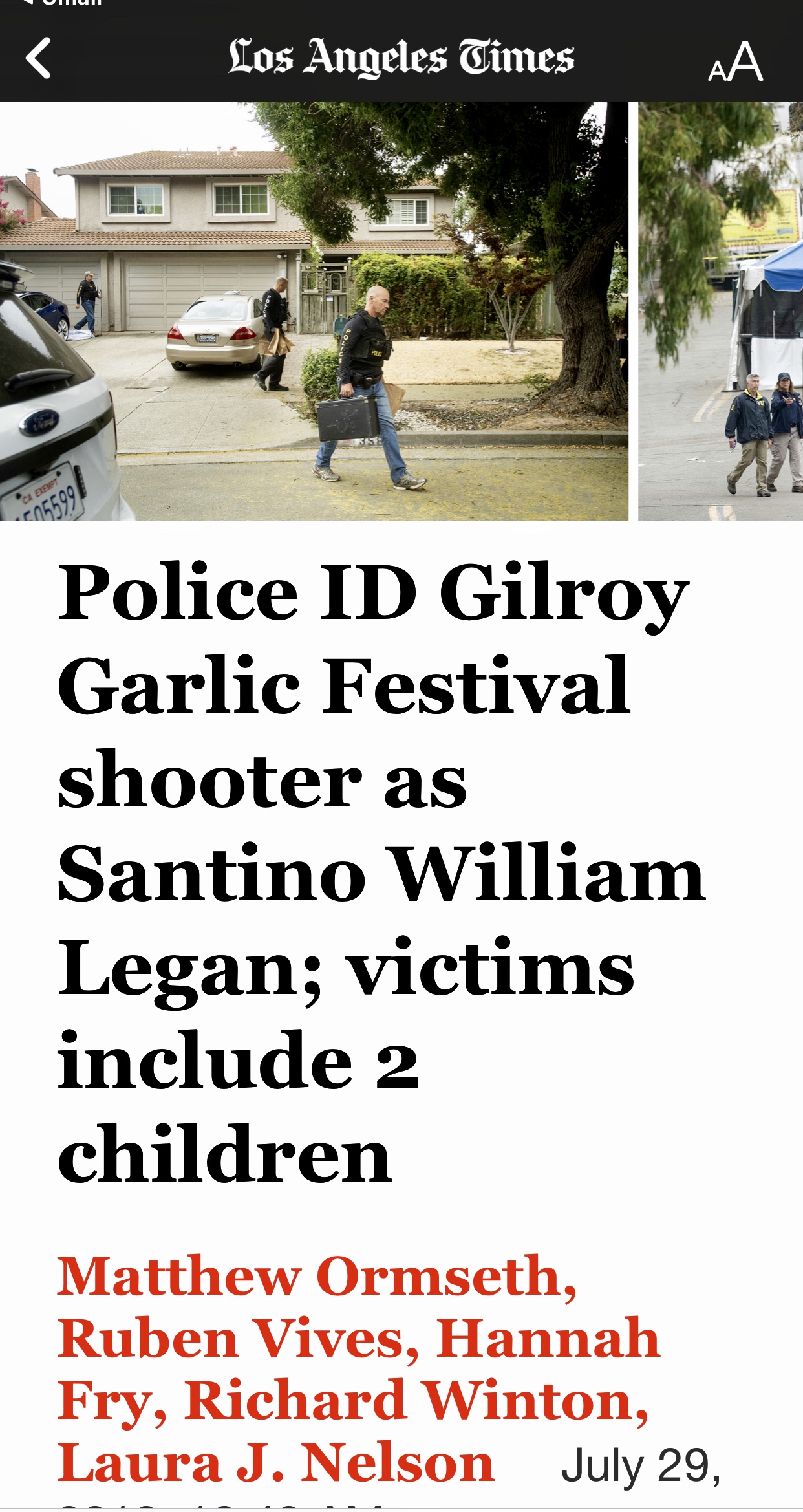 Police ID Gilroy Garlic Festival shooter as Santino William Legan; victims include 2 children
