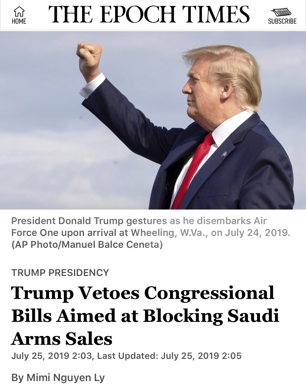 President Trump Vetoes Congressional Bills Aimed at Blocking Saudi Arms Sales