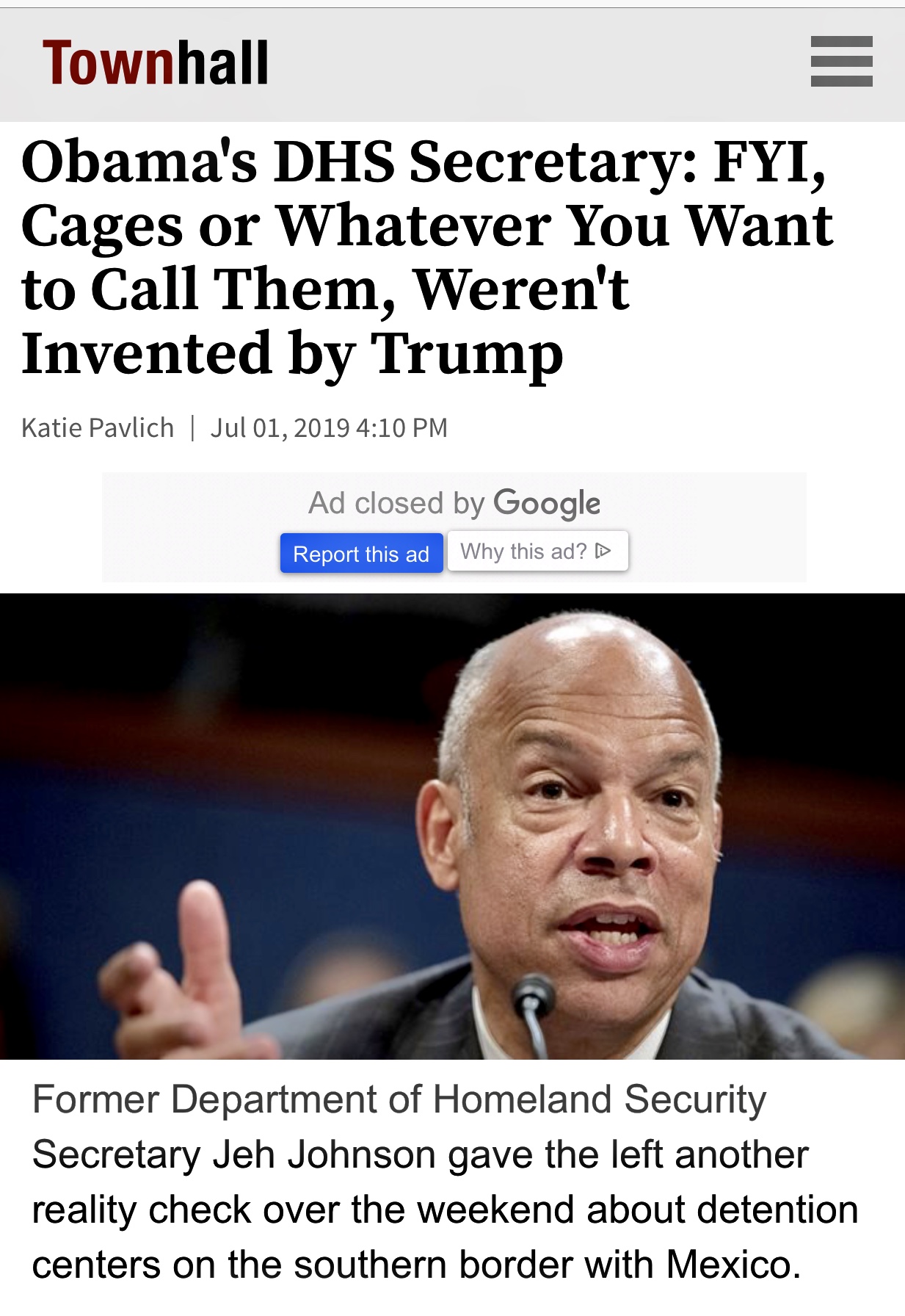 Obama’s DHS Secretary: FYI, Cages or Whatever You Want to Call Them, Weren’t Invented by Trump