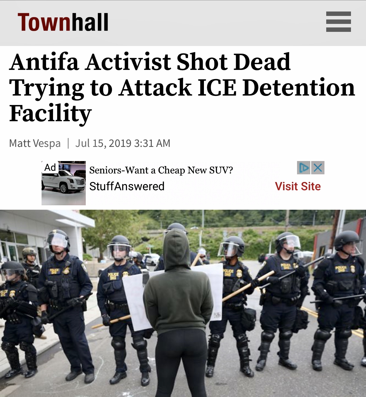 Antifa Activist Shot Dead Trying to Attack ICE Detention Facility