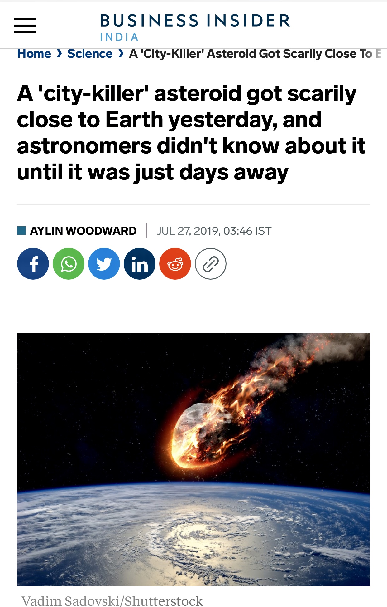 A ‘city-killer’ asteroid got scarily close to Earth yesterday, and astronomers didn’t know about it until it was just days away | Business Insider India