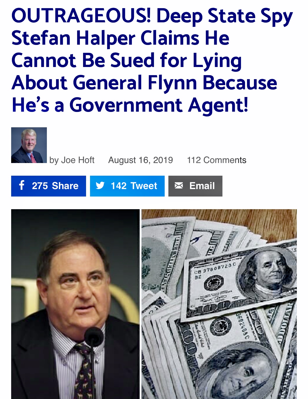 Deep State Spy Stefan Halper Claims He Cannot Be Sued for Lying About General Flynn Because He’s a Government Agent!
