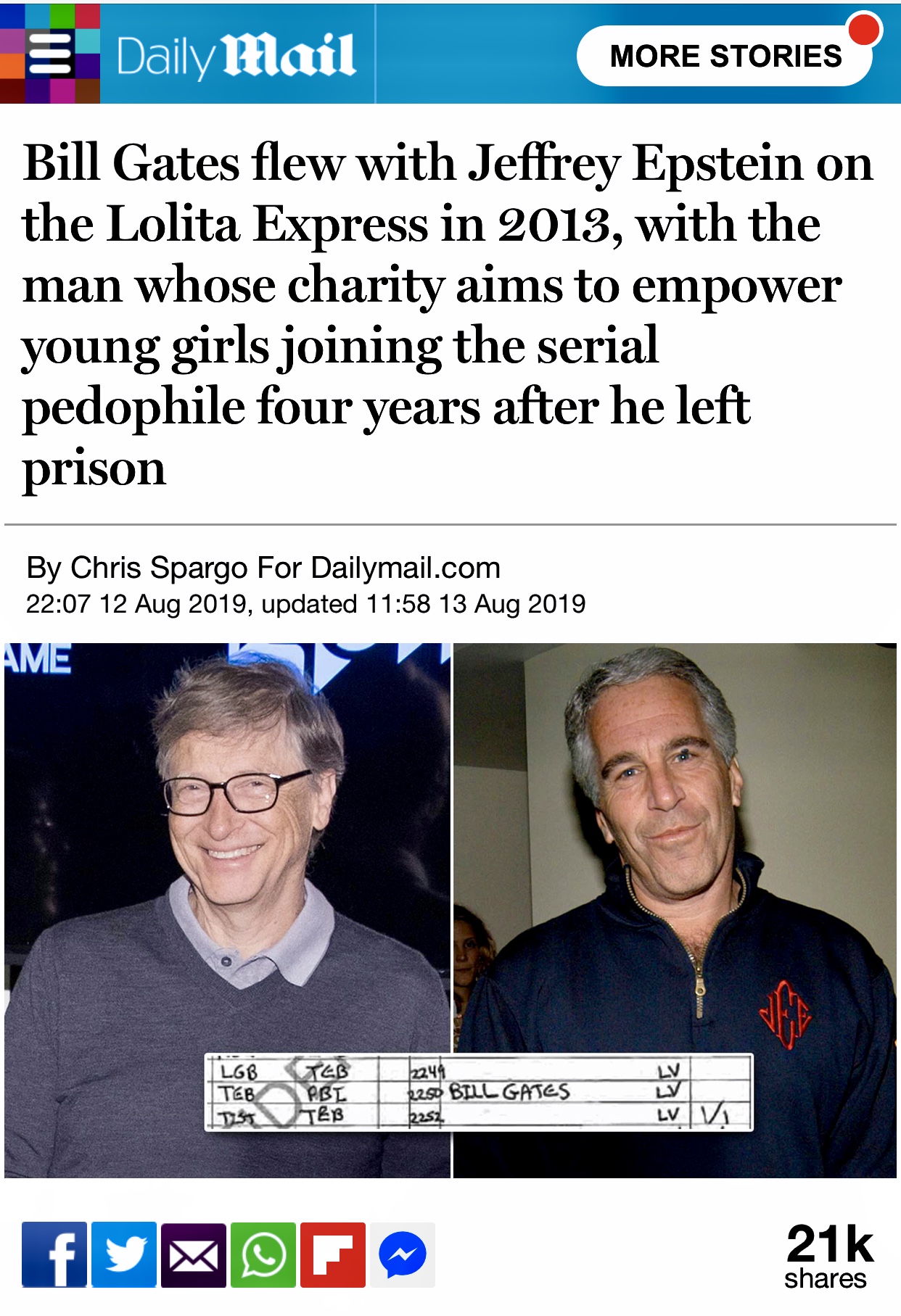 Bill Gates flew with Jeffrey Epstein on the Lolita Express in 2013