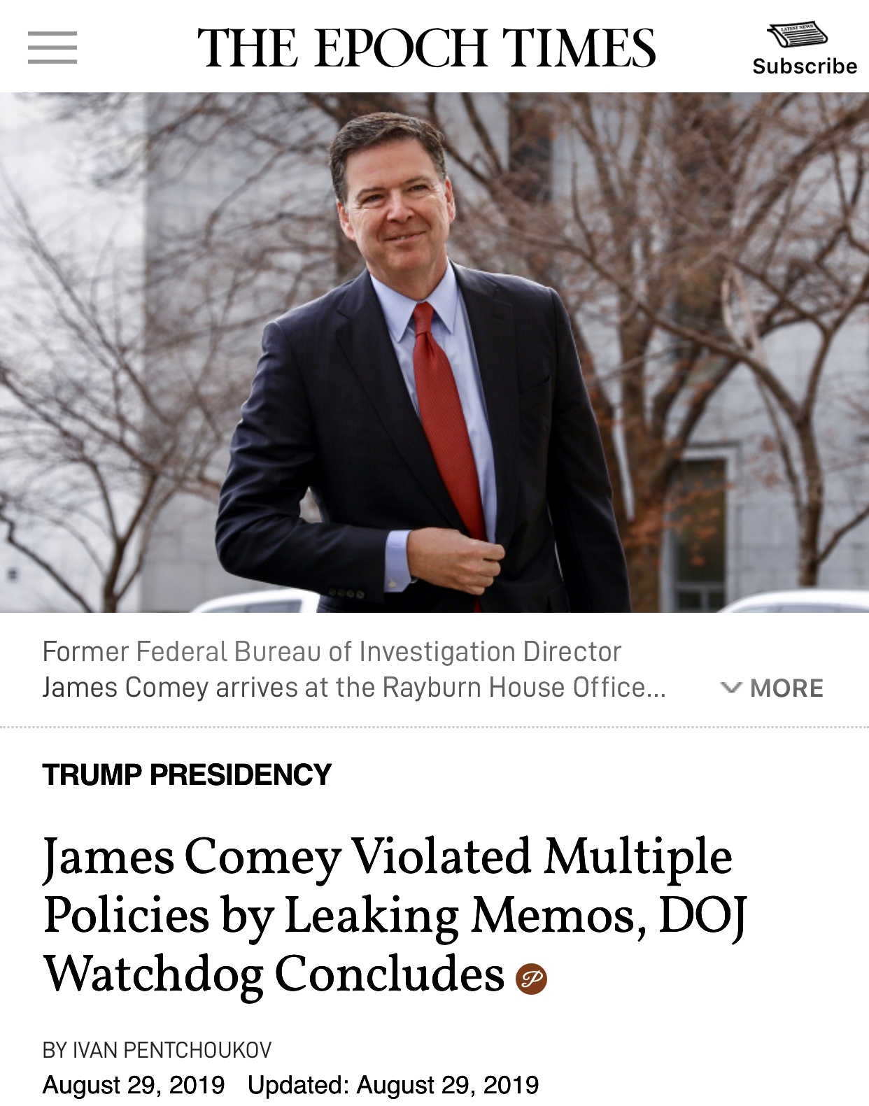 James Comey Violated Multiple Policies by Leaking Memos, DOJ Watchdog Concludes