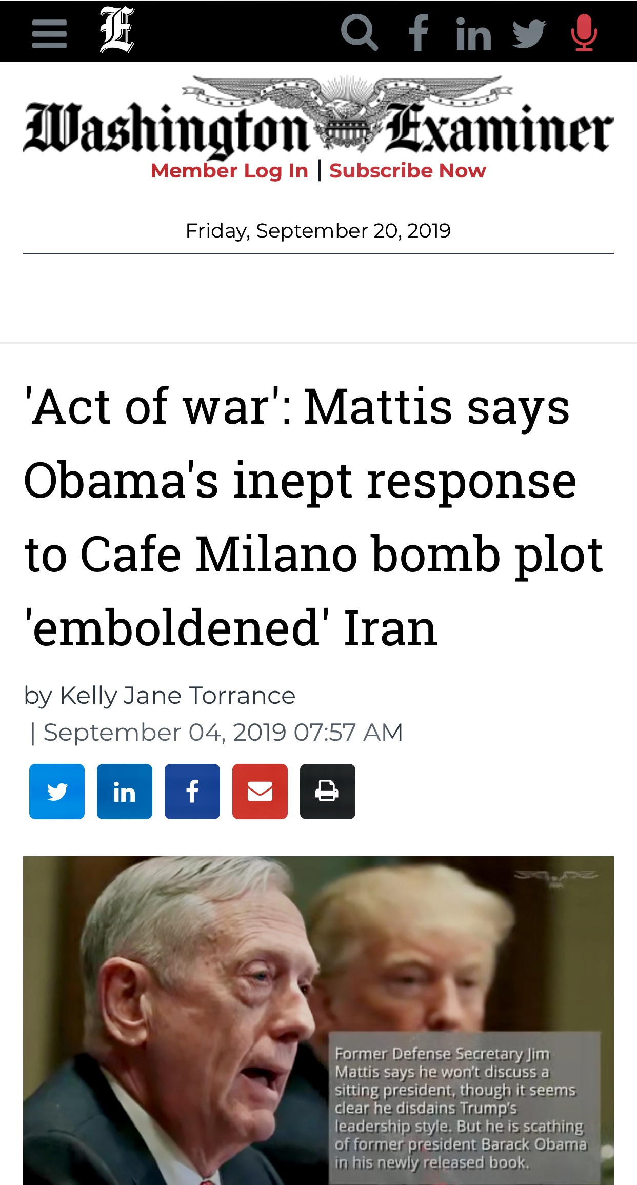 ‘Act of war’: Mattis says Obama’s inept response to Cafe Milano bomb plot ’emboldened’ Iran