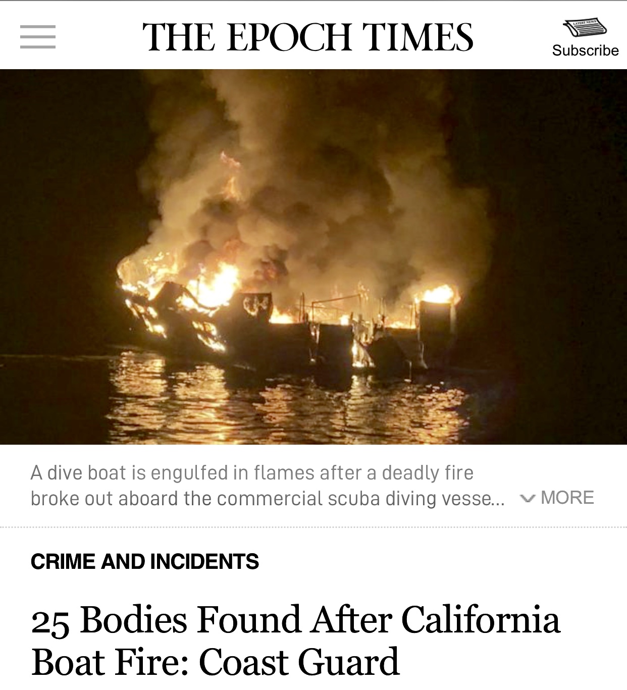 California boat fire: 25 Bodies Found After Boat Fire