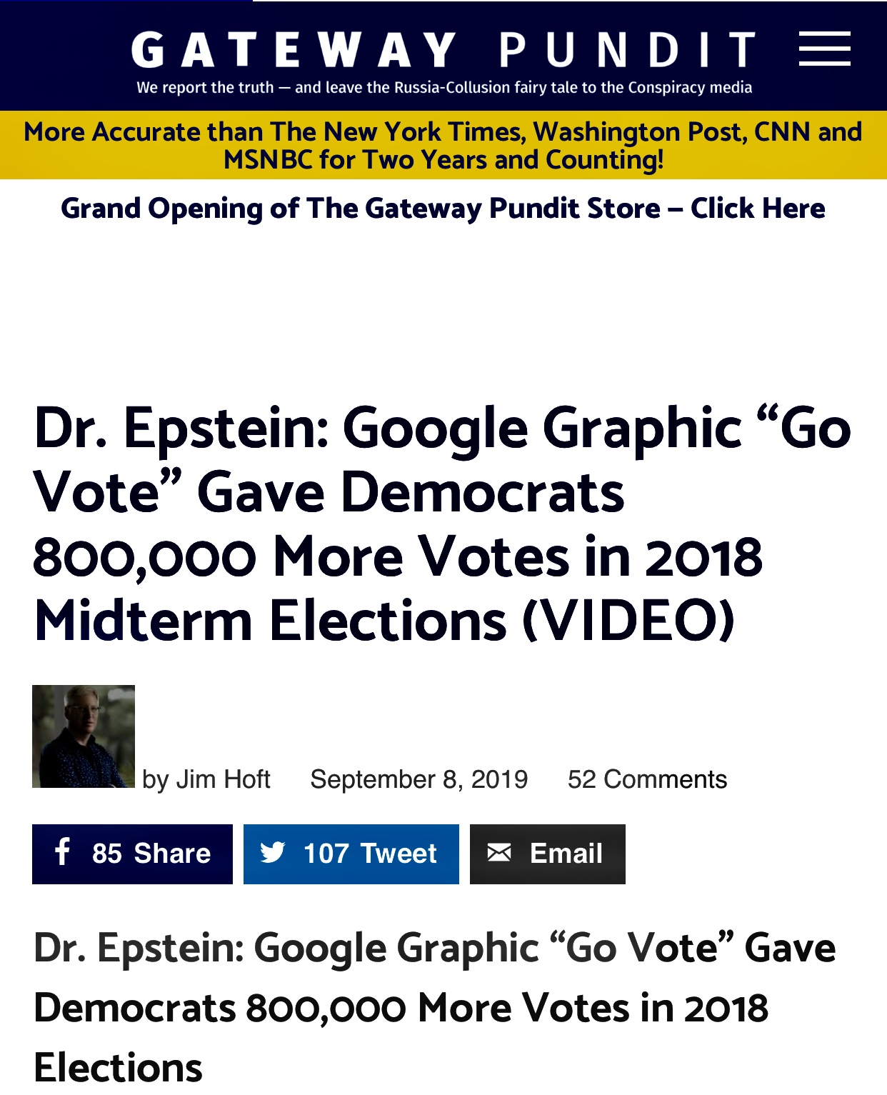 Dr. Epstein: Google Graphic “Go Vote” Gave Democrats 800,000 More Votes in 2018 Midterm Elections