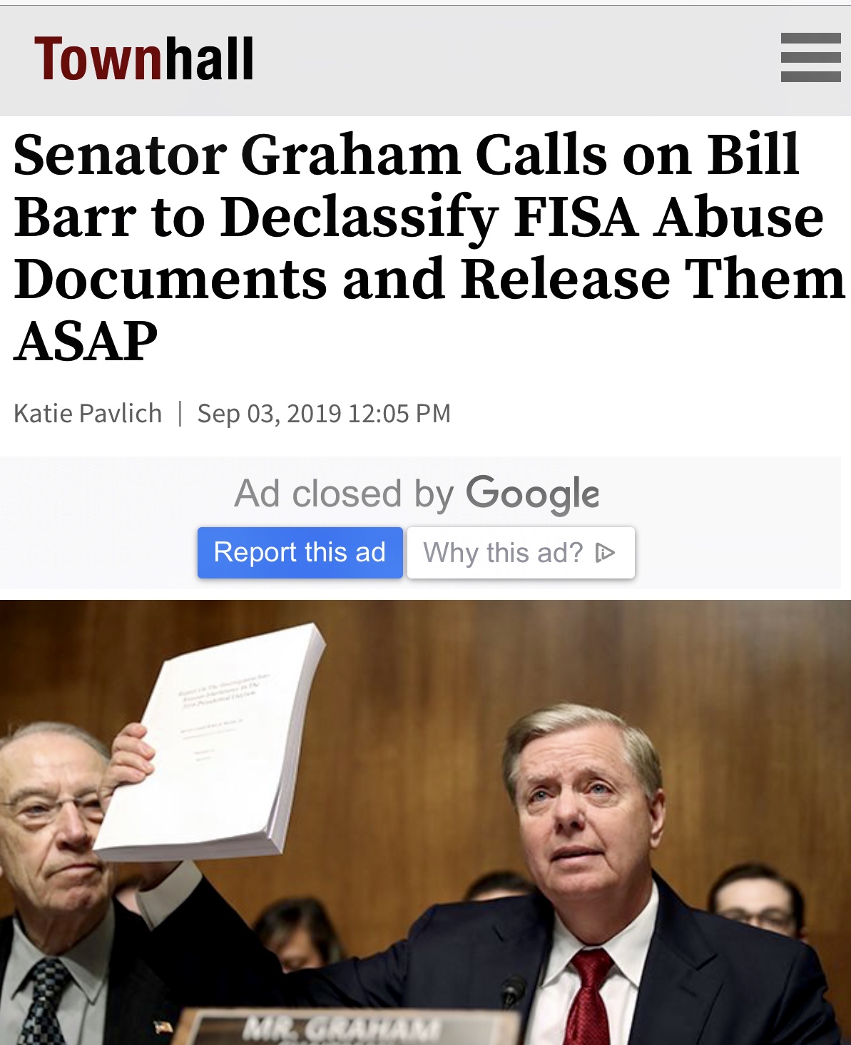 Senator Graham Calls on Bill Barr to Declassify FISA Abuse Documents and Release Them ASAP