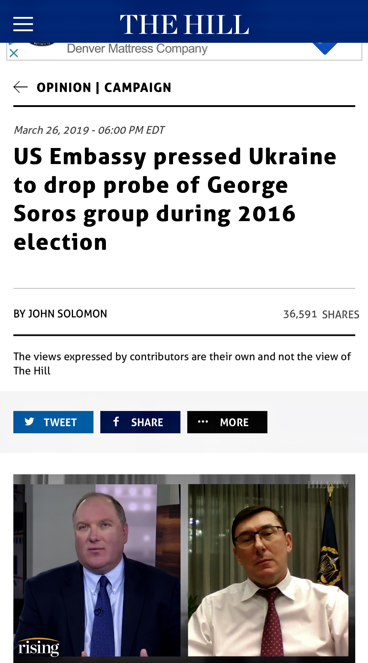 US Embassy pressed Ukraine to drop probe of George Soros group during 2016 election | TheHill