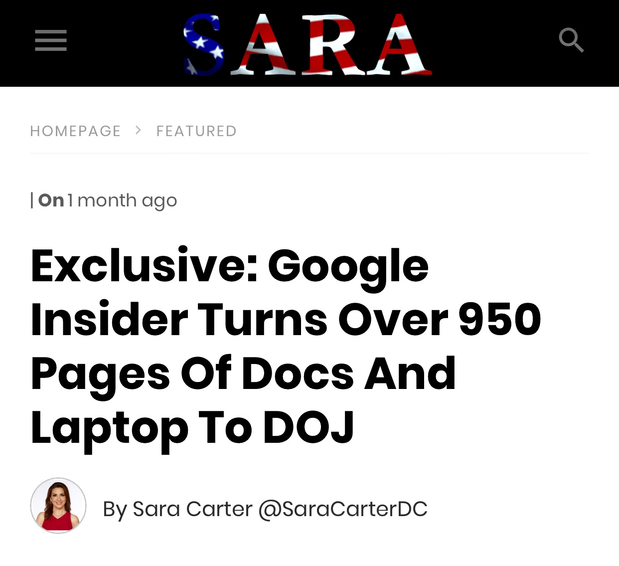 Exclusive: Google Insider Turns Over 950 Pages Of Docs And Laptop To DOJ – Sara A. Carter