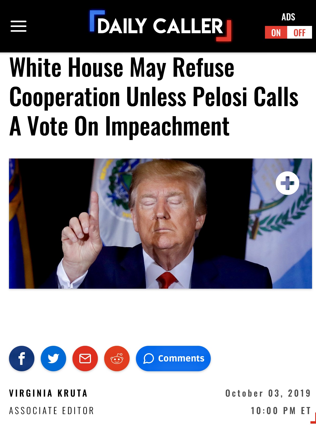 White House May Refuse Cooperation Unless Pelosi Calls A Vote On Impeachment