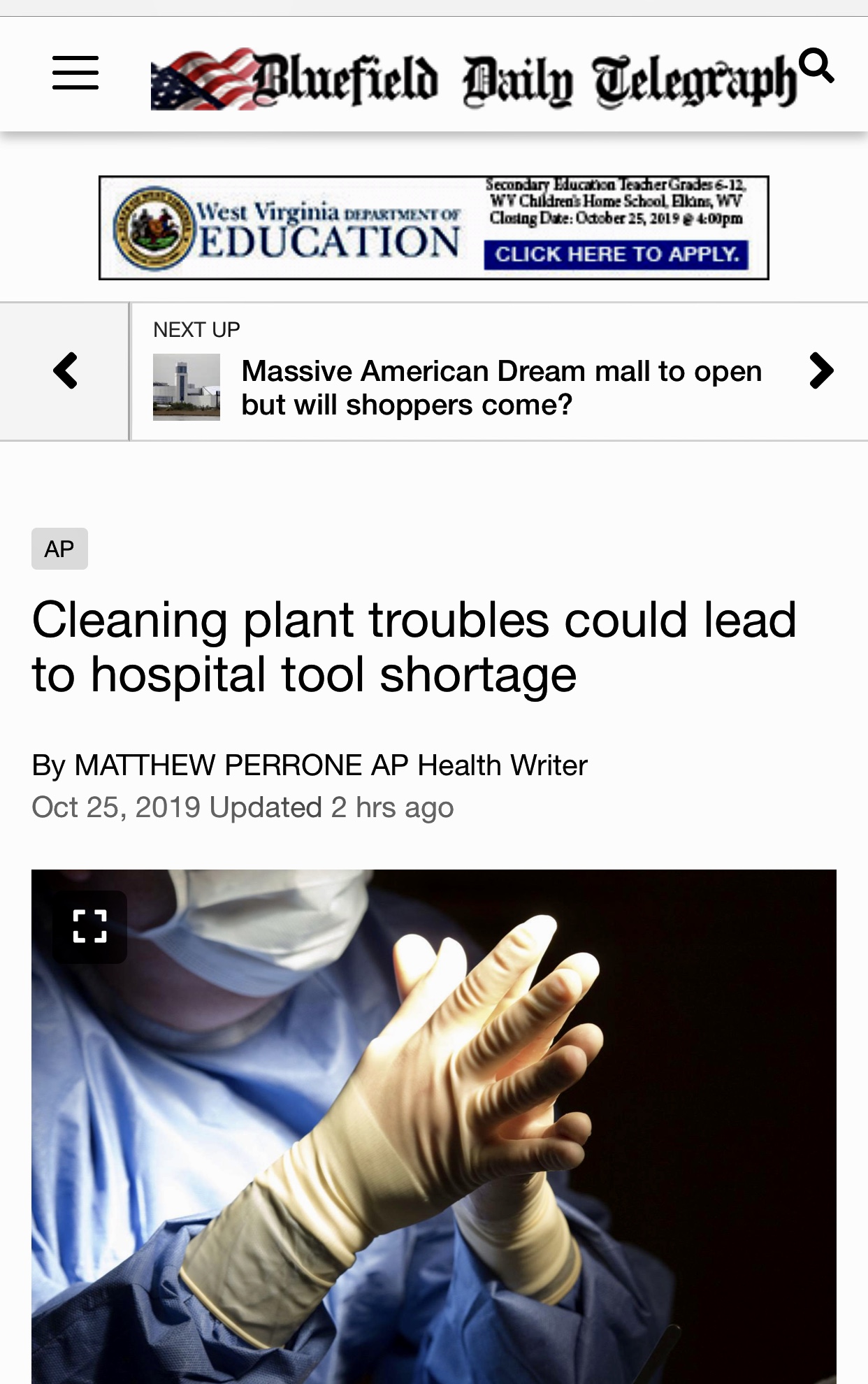Cleaning plant troubles could lead to hospital tool shortage