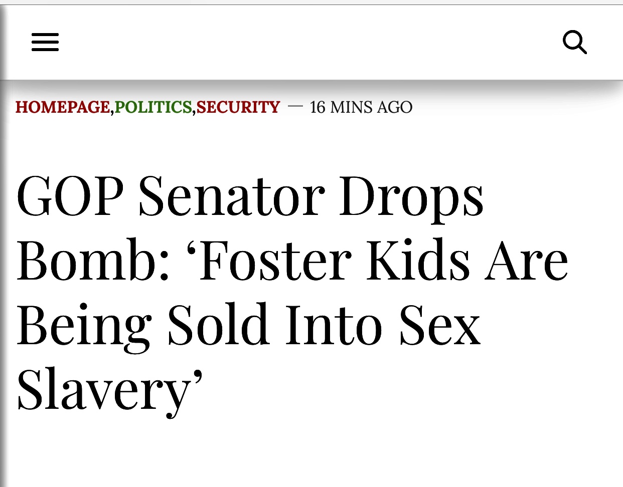 GOP Senator Drops Bomb: ‘Foster Kids Are Being Sold Into Sex Slavery’