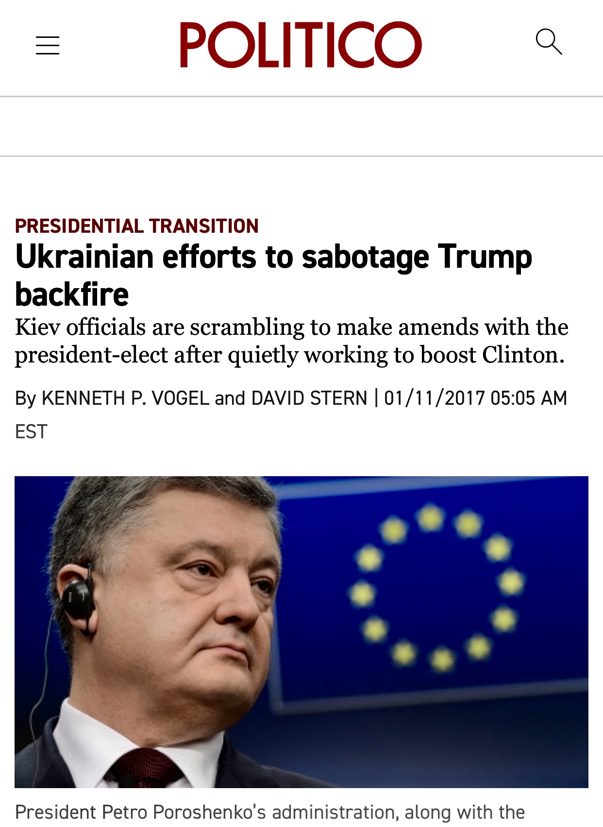The Famous Politico Article Ukrainian Efforts to Sabotage Trump Backfire