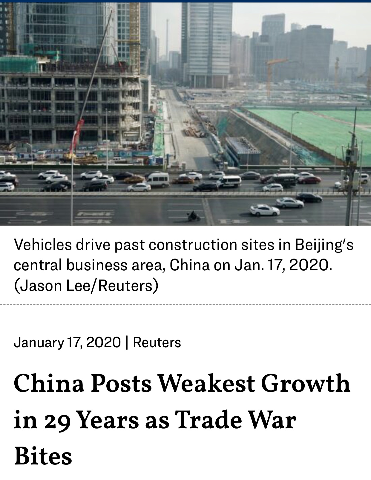 China Posts Weakest Growth in 29 Years as Trade War Bites