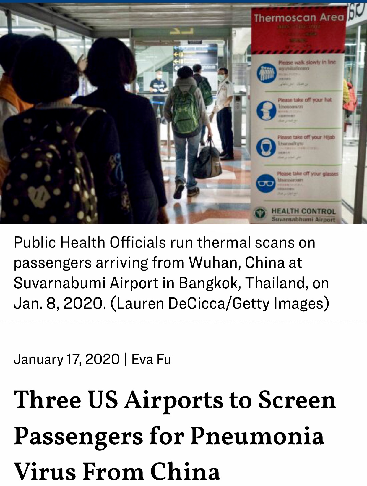 Three US Airports Screen Passengers for Coronavirus From China