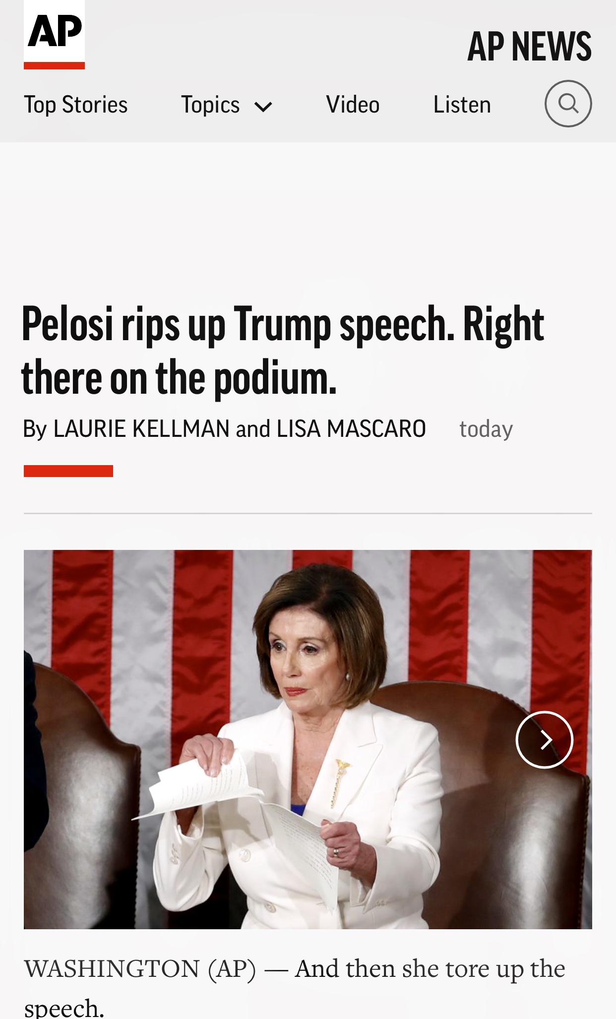 Pelosi Rips up Trump SOTU Speech Right On The Podium