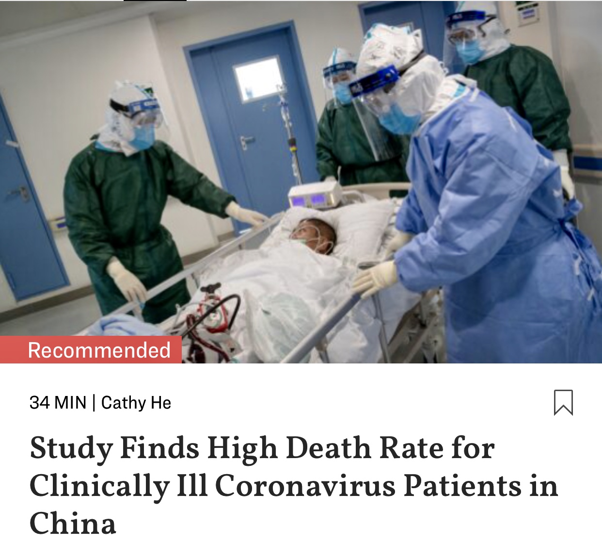 High Death Rate for Clinically Ill Coronavirus Patients in China