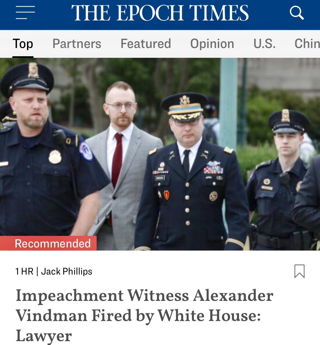 Impeachment Witness Alexander Vindman Fired by White House Lawyer