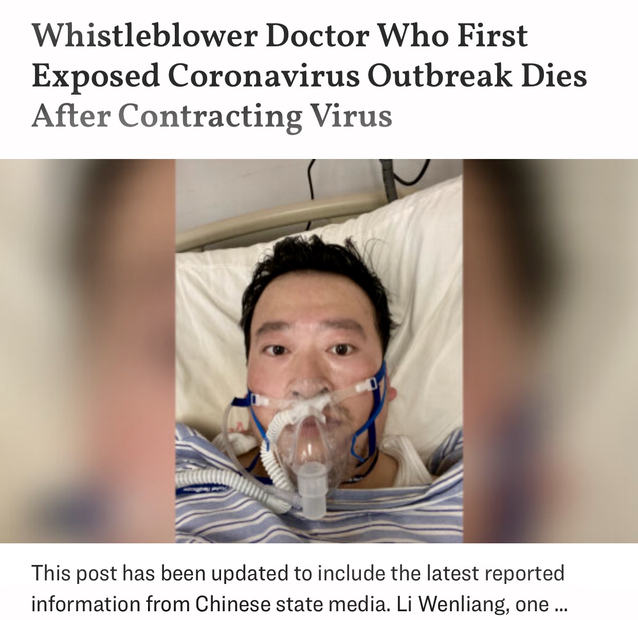 Whistleblower Doctor Who First Exposed Coronavirus Dies From Virus