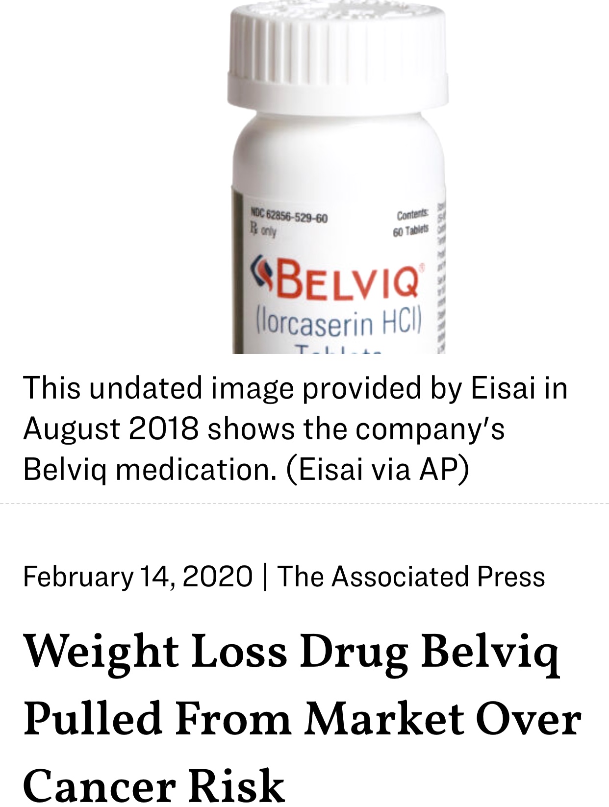 Weight Loss Drug Belviq Pulled From Market Over Cancer Risk