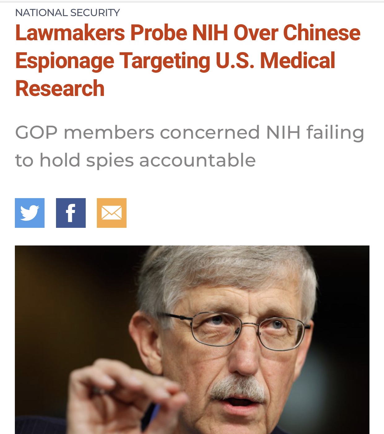 GOP Members Concerned NIH Failing to Hold Spies Accountable NIH Dir Obama Appointee