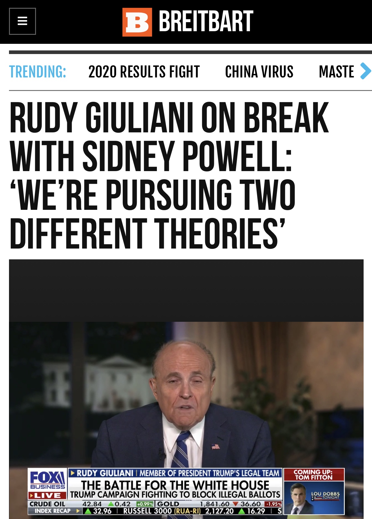 Rudy Giuliani on Break with Sidney Powell: ‘We’re Pursuing Two Different Theories’