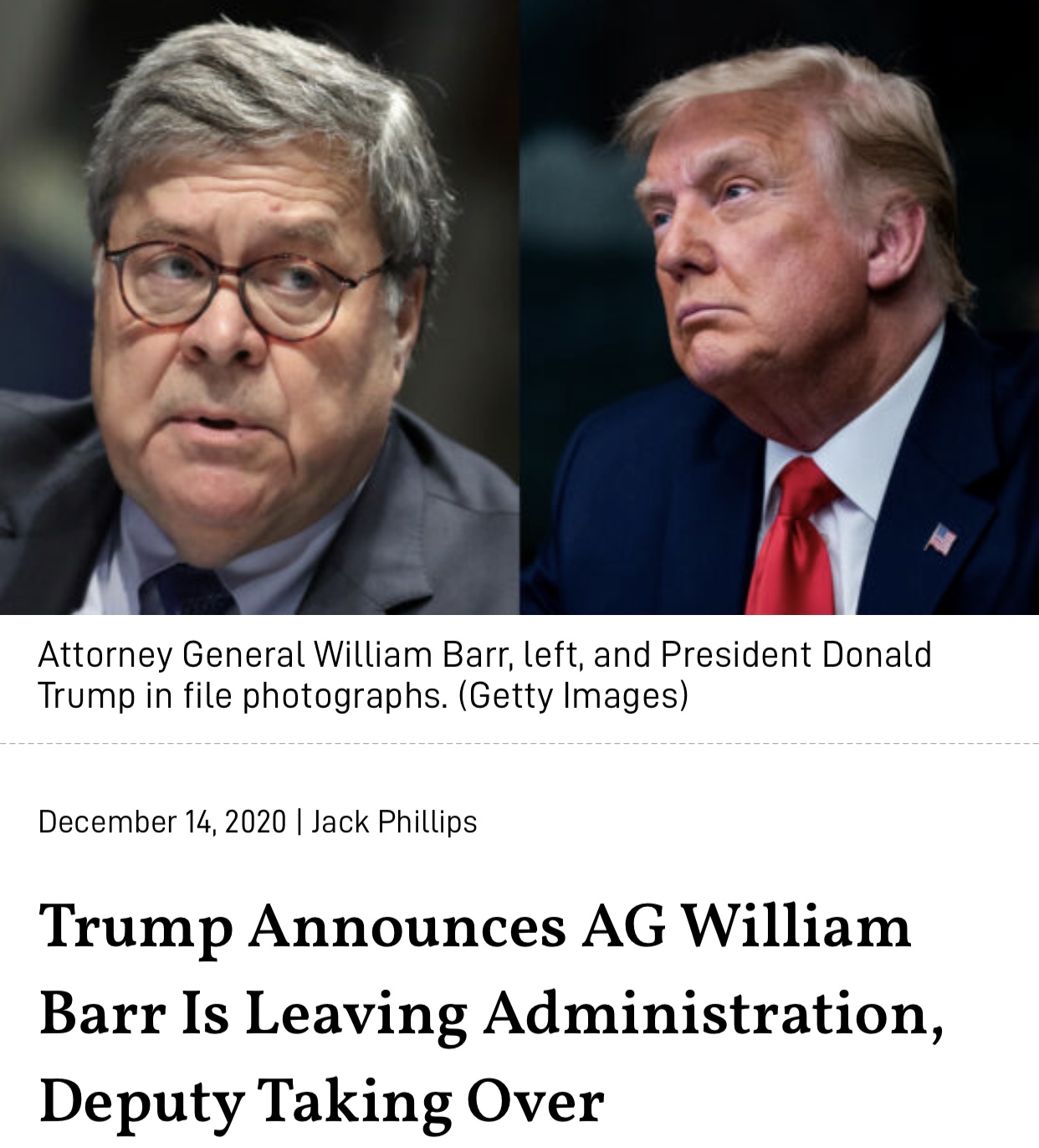 Breaking News Attorney General Barr to Leave Administration, Trump Announces