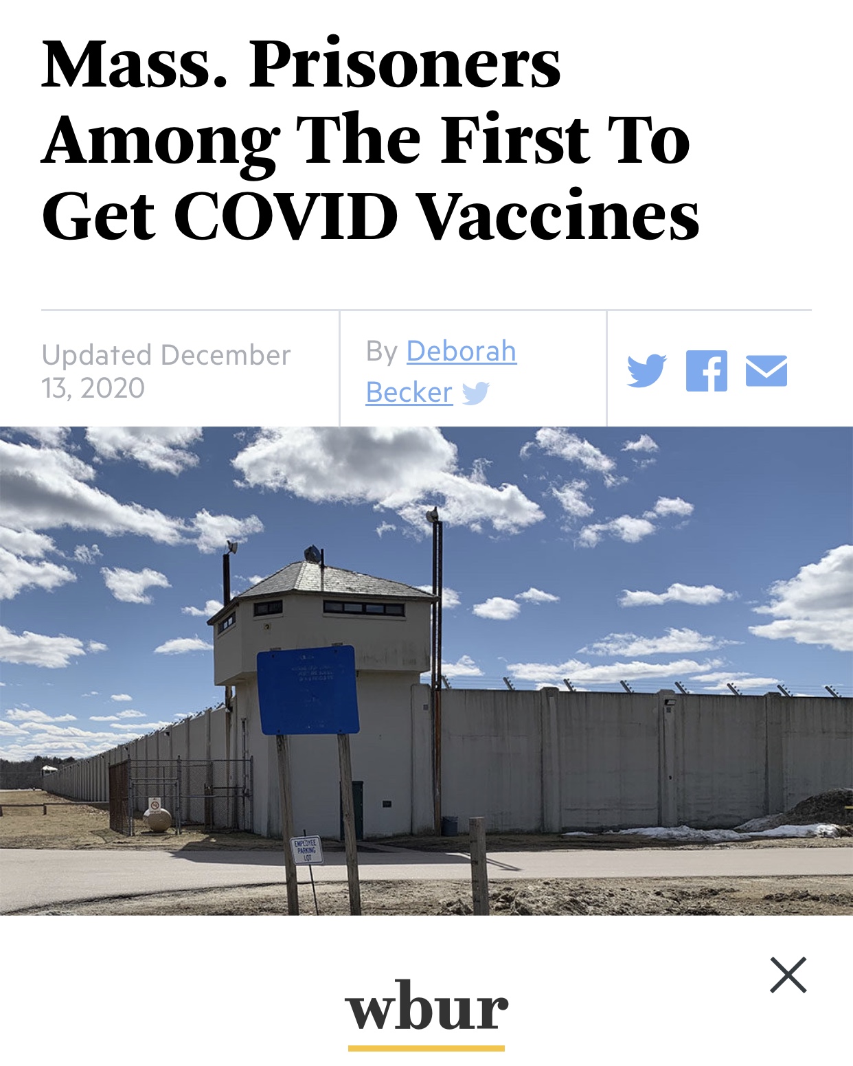 Massachusetts Prisoners Among The First To Get COVID Vaccines