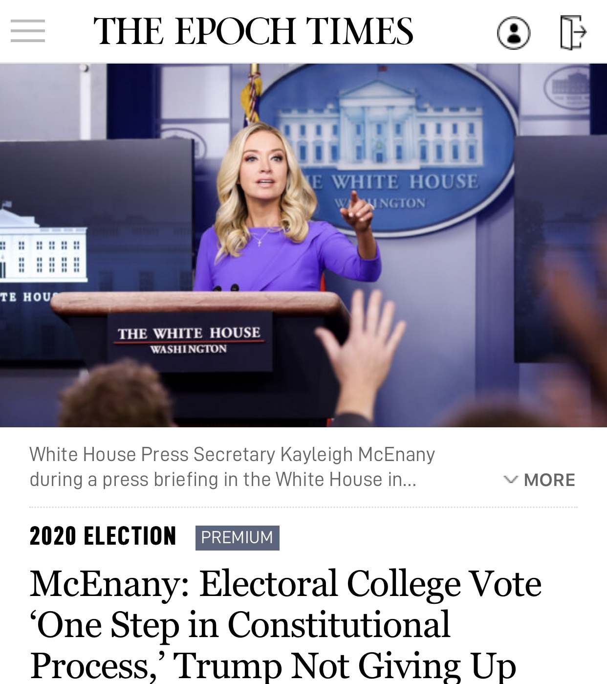McEnany: Electoral College Vote ‘One Step in Constitutional Process,’ Trump Not Giving Up