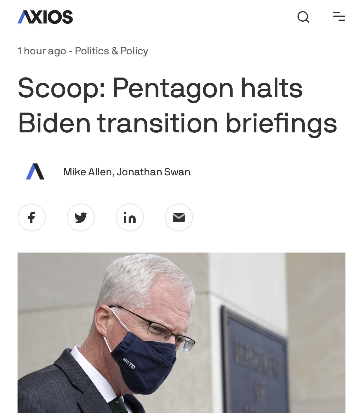 Breaking News Scoop: Pentagon halts Biden transition briefings