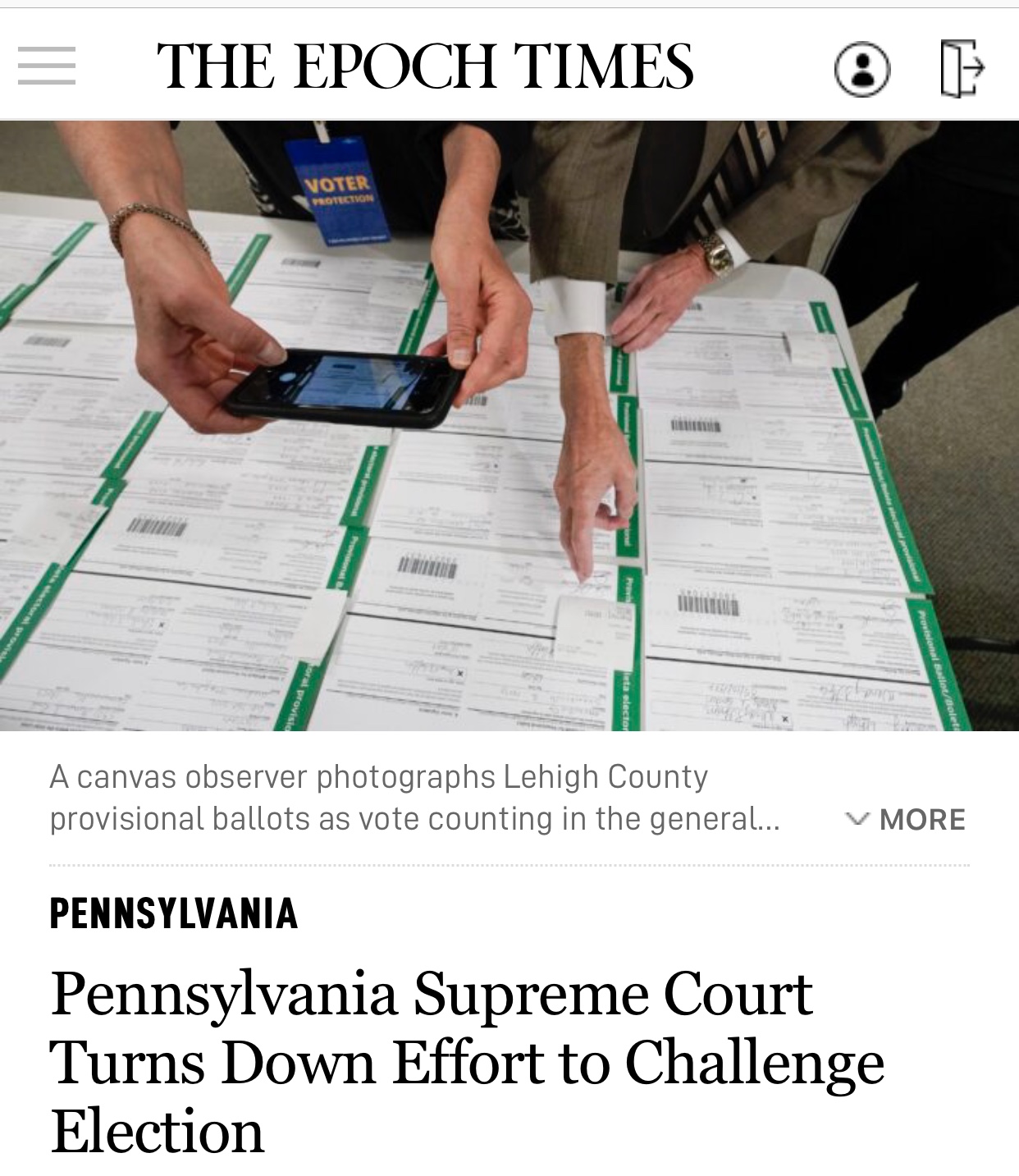 Pennsylvania Supreme Court Turns Down Effort to Challenge Election Violating Fourteenth and First Amendments to the U.S. Constitution