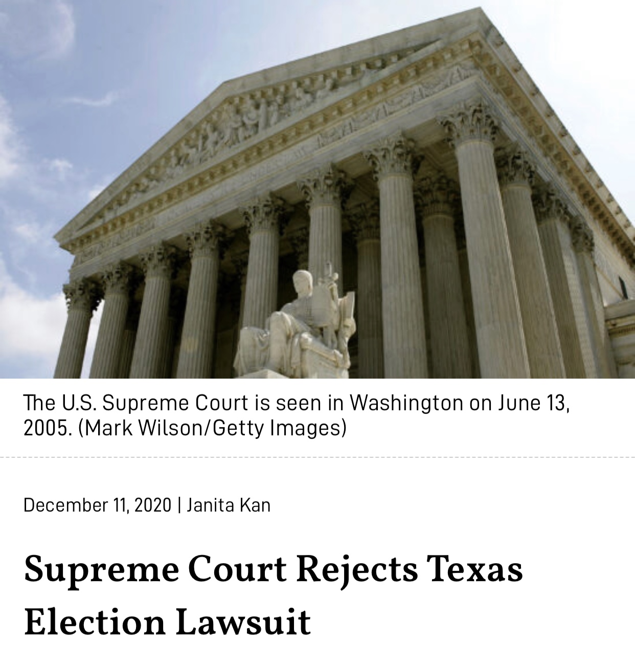Breaking News Supreme Court Rejects Texas Election Lawsuit