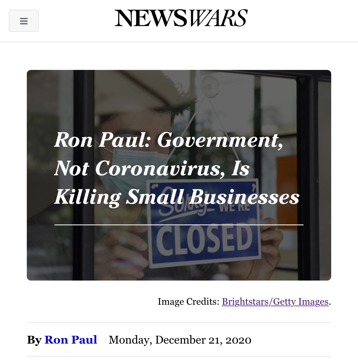 Ron Paul Government Not Coronavirus is Killing Small Businesses