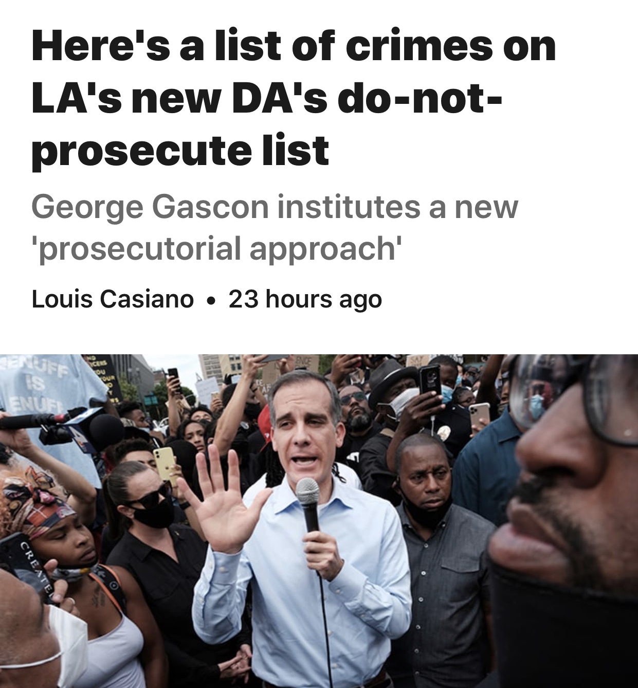 Here’s a list of crimes on LA’s new DA’s do-not-prosecute list