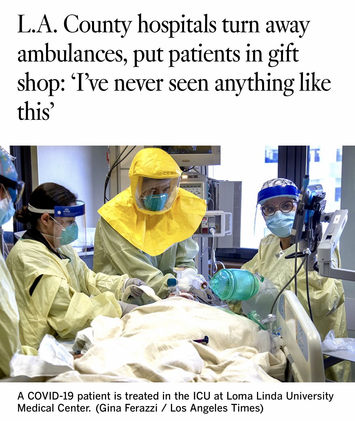 Breaking News L.A. County hospitals turn away ambulances, put patients in gift shop: ‘I’ve never seen anything like this’