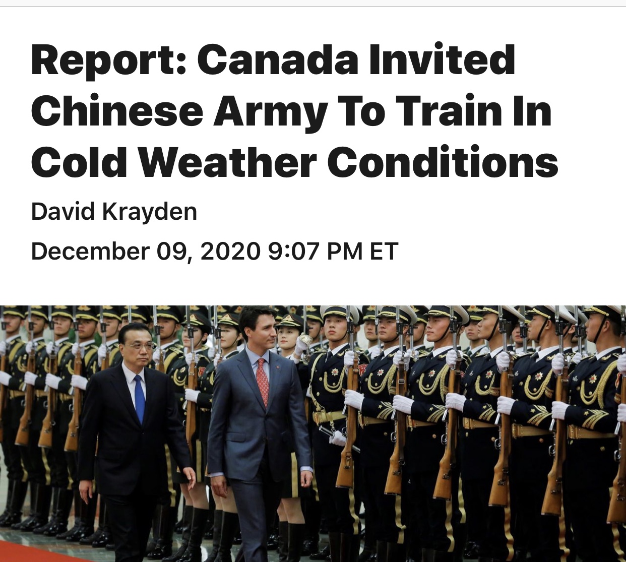 Breaking News Canada Invited Chinese Army To Train In Cold Weather Conditions