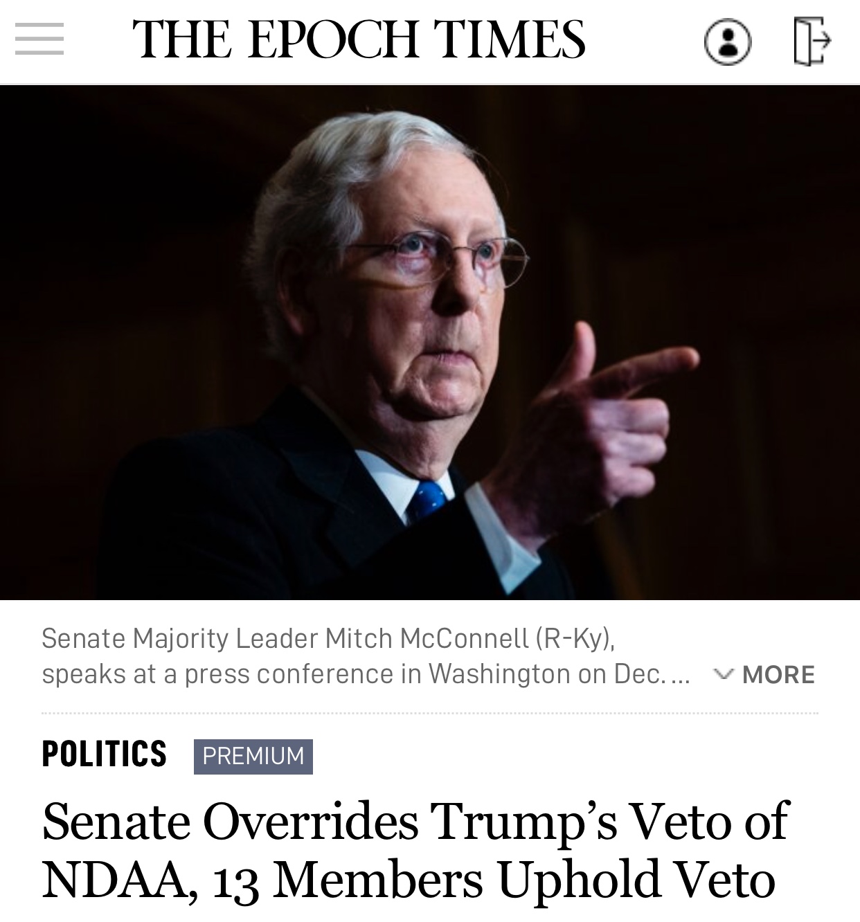 Senate Overrides Trump’s Veto of NDAA, 13 Members Uphold Veto