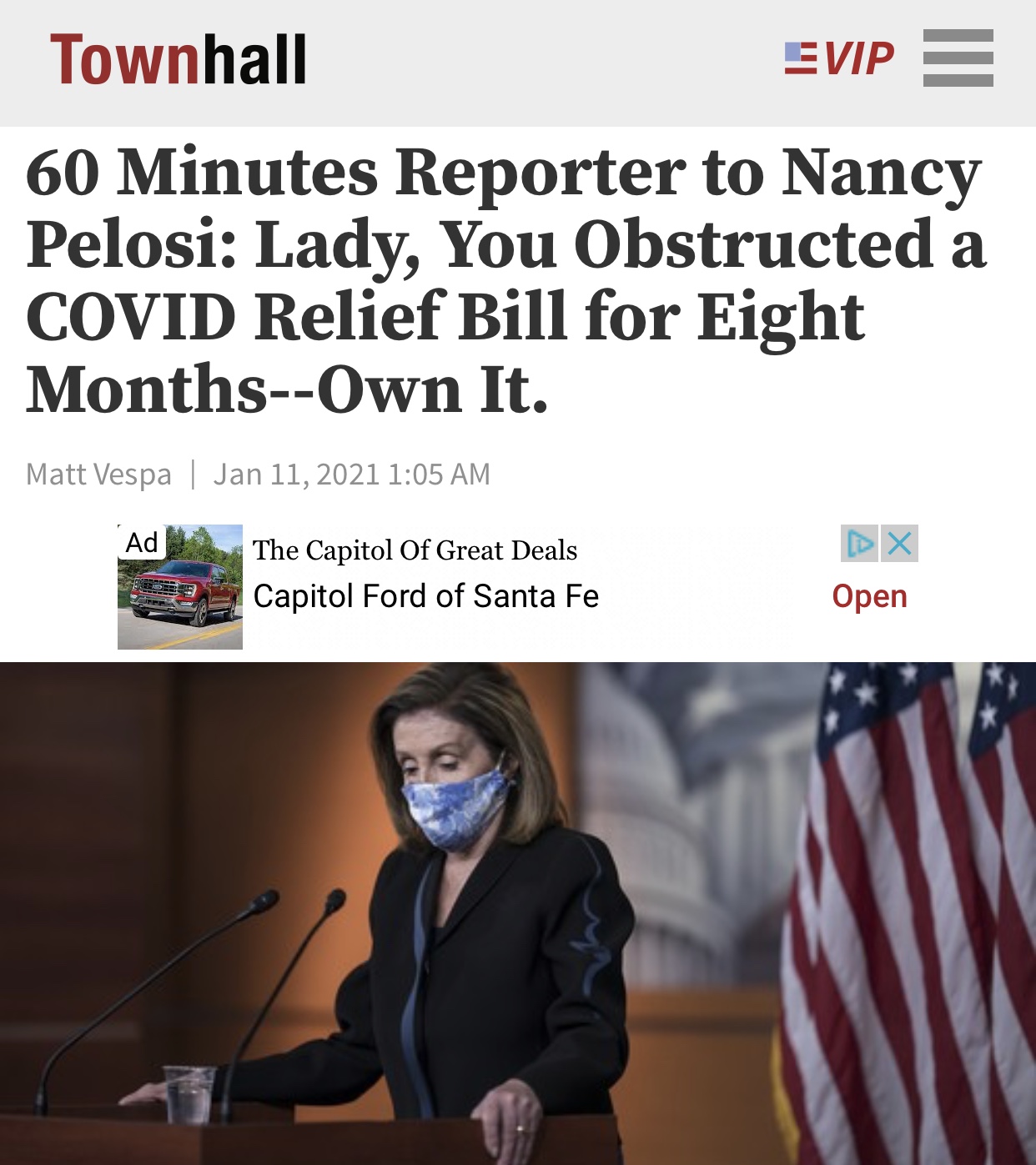 60 Minutes Reporter to Nancy Pelosi: Lady, You Obstructed a COVID Relief Bill for Eight Months–Own It.