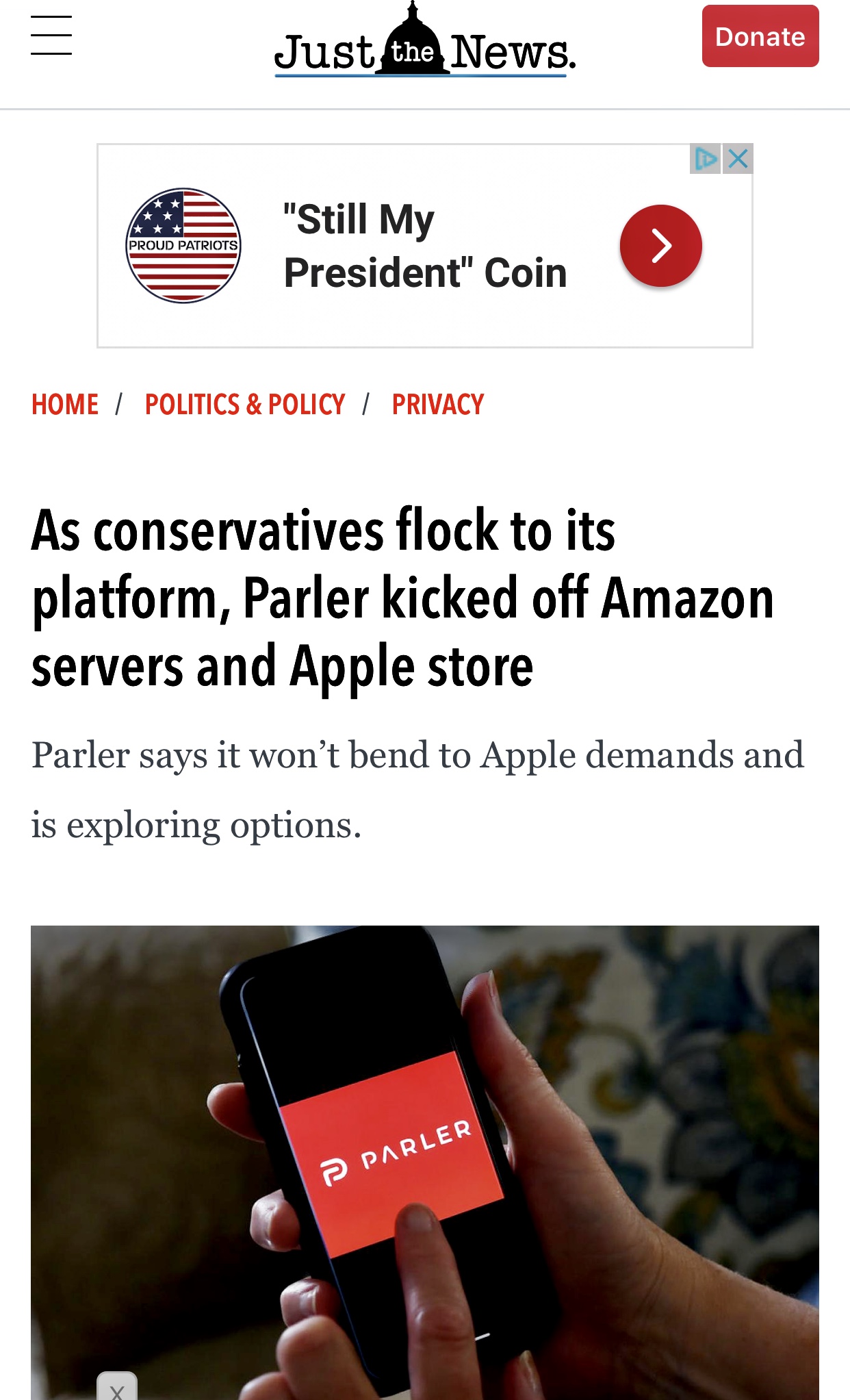 As conservatives flock to its platform, Parler kicked off Amazon servers and Apple store