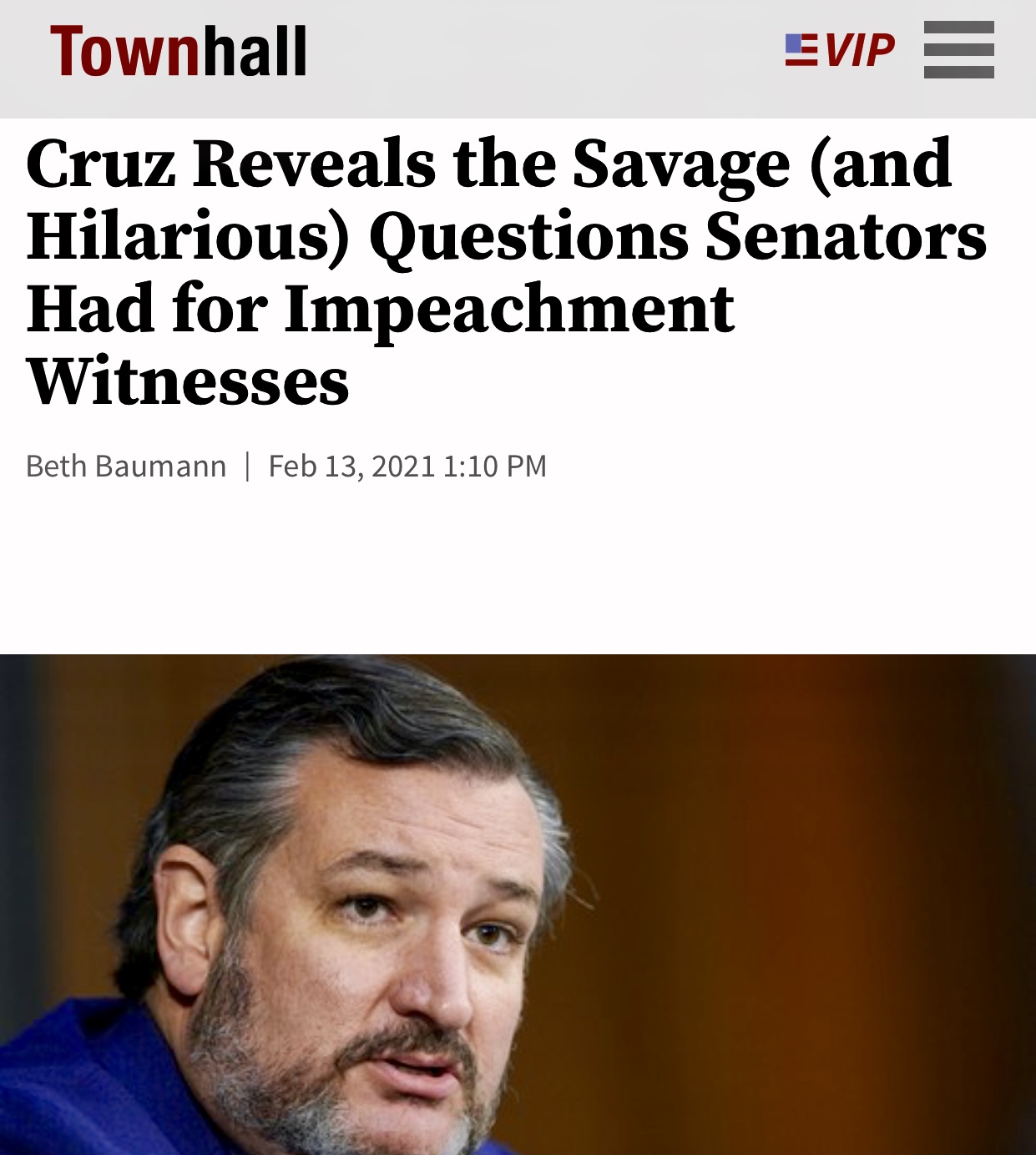 Senator Ted Cruz Reveals the Savage (and Hilarious) Questions Senators Had for Impeachment Witnesses