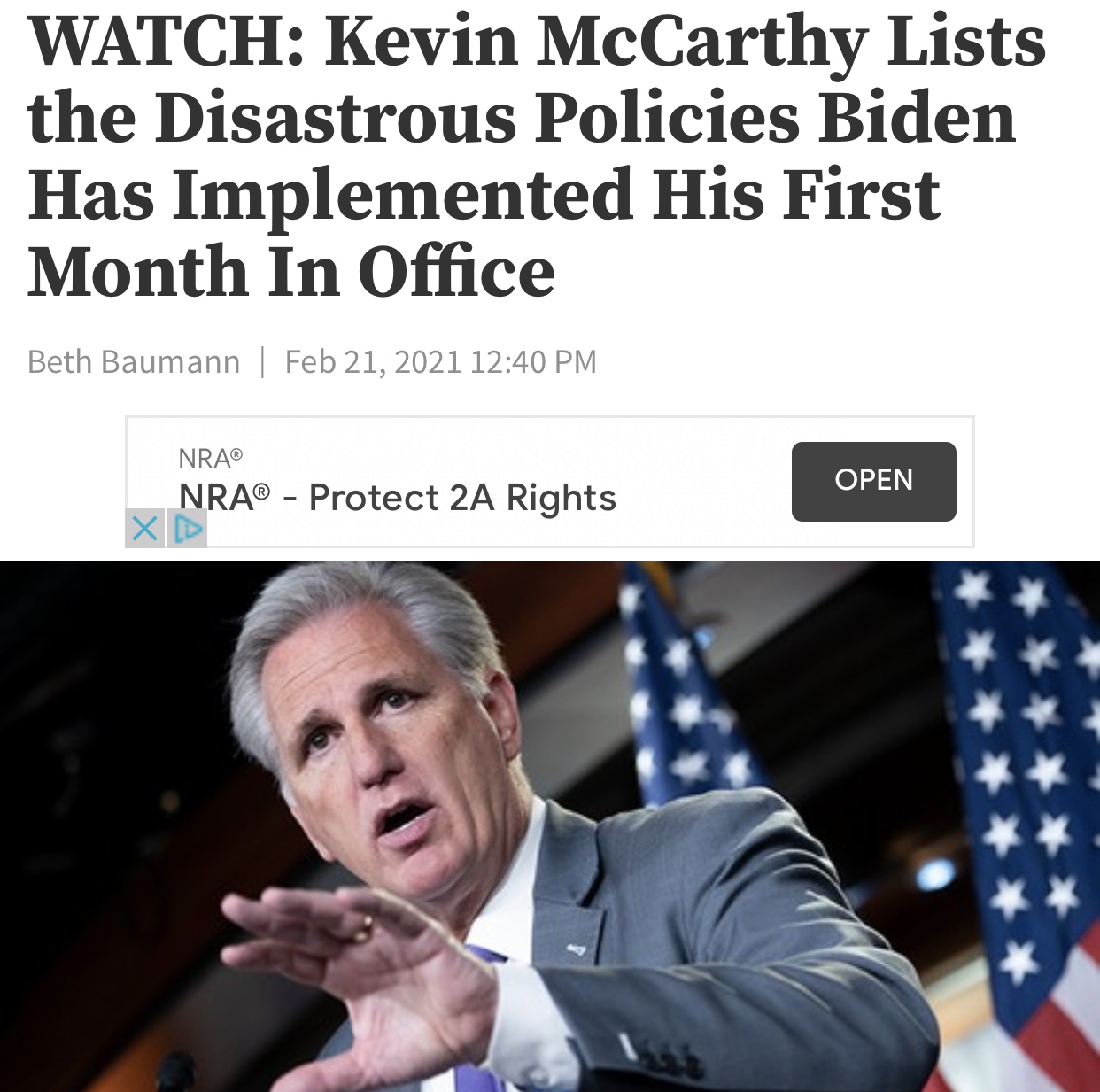 WATCH: Kevin McCarthy Lists the Disastrous Policies Biden Has Implemented His First Month In Office
