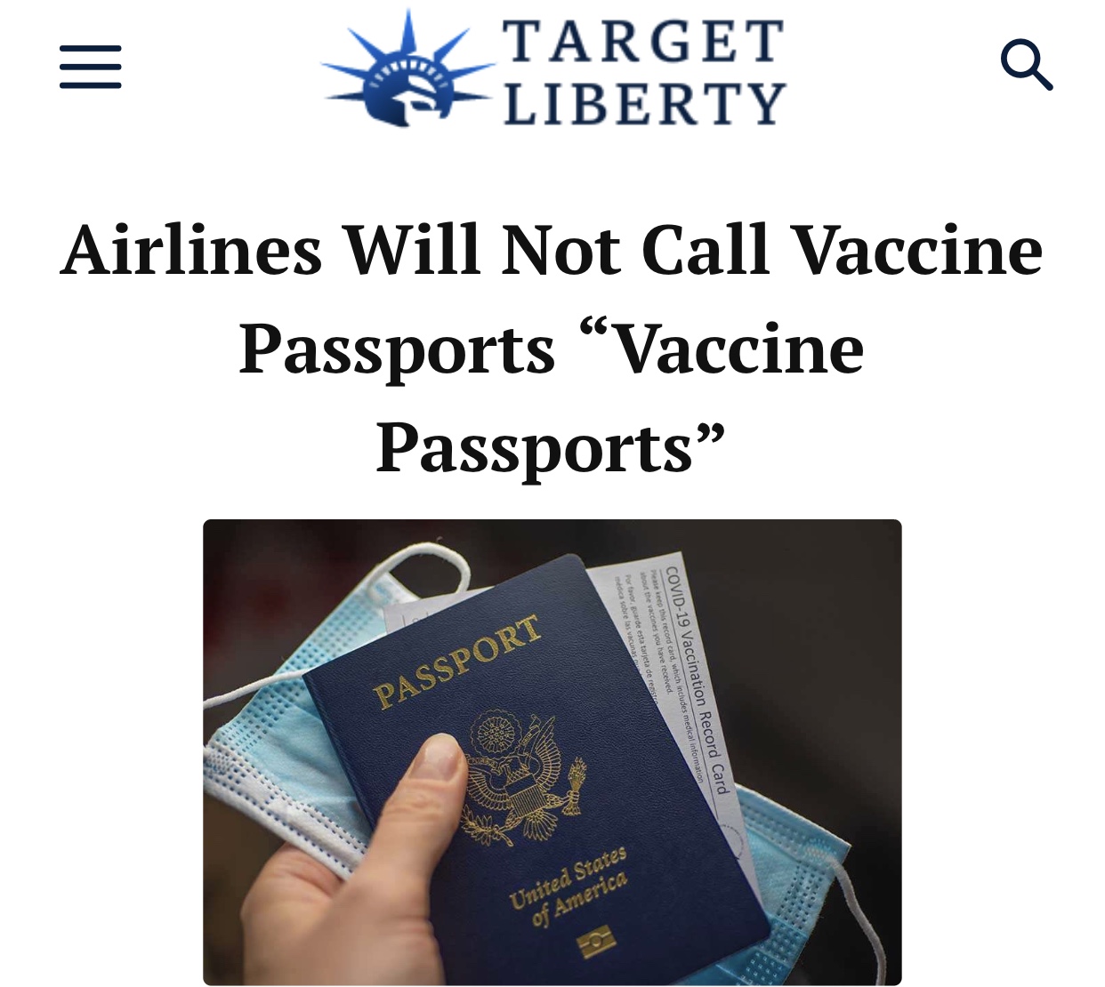 Airlines Will Not Call Vaccine Passports “Vaccine Passports”