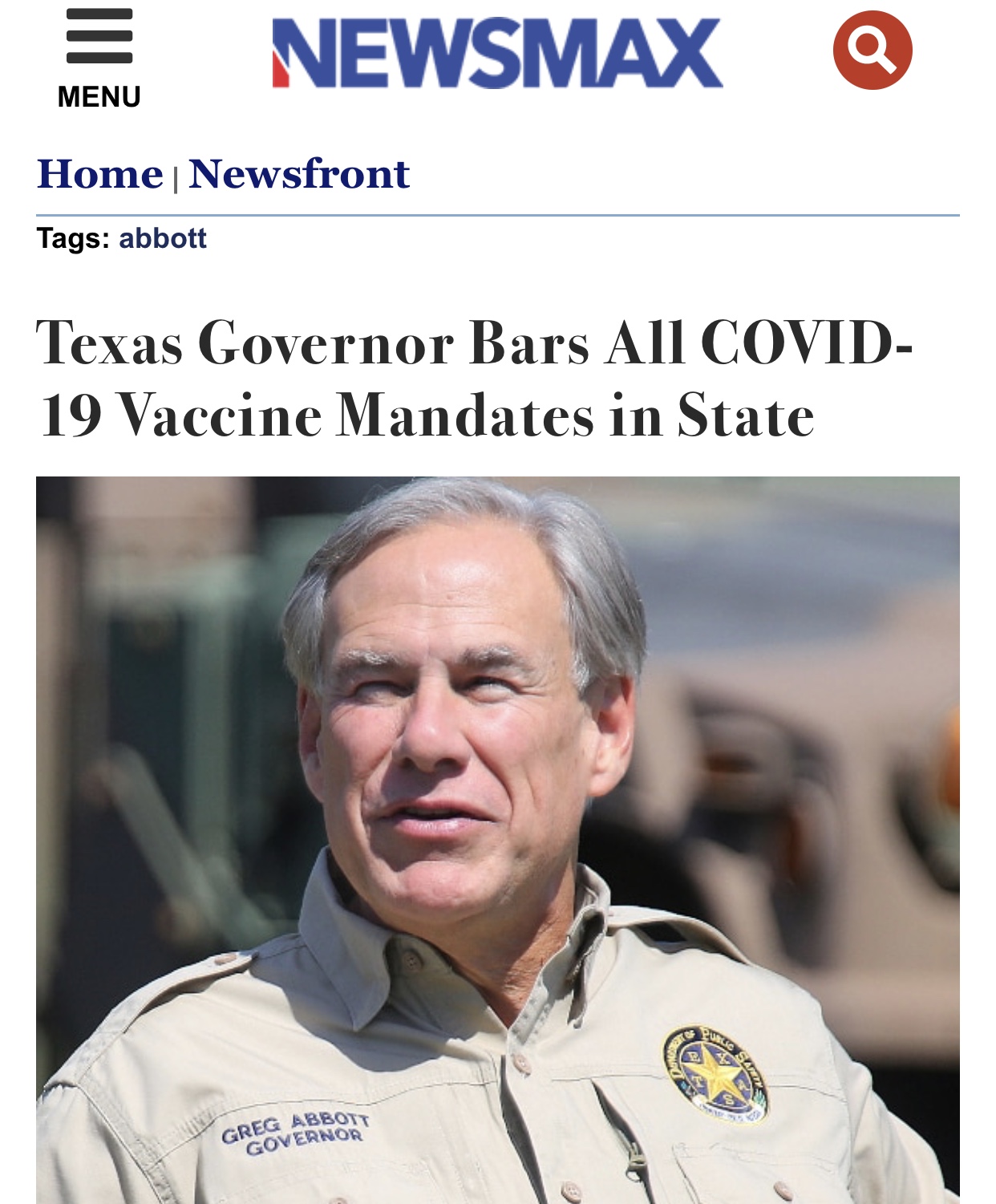 Texas Governor Bars All COVID-19 Vaccine Mandates in State